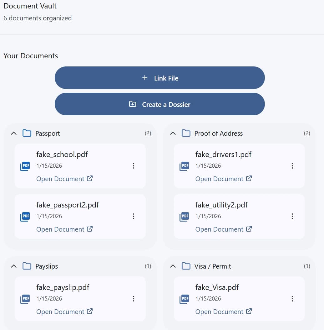 Document vault interface
