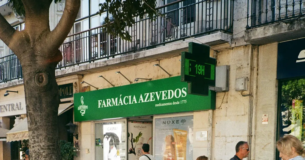 exterior of Portuguese pharmacy in Lisbon