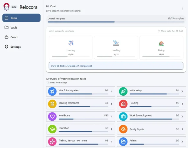 Relocora organisant des tâches Leaving et un rappel Google Agenda