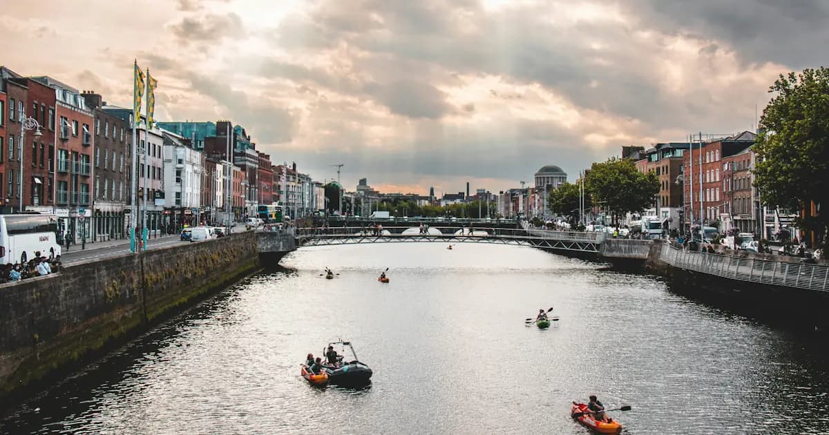 Dublin under an overcast sky, suggesting Irish city housing and realistic rent expectations.